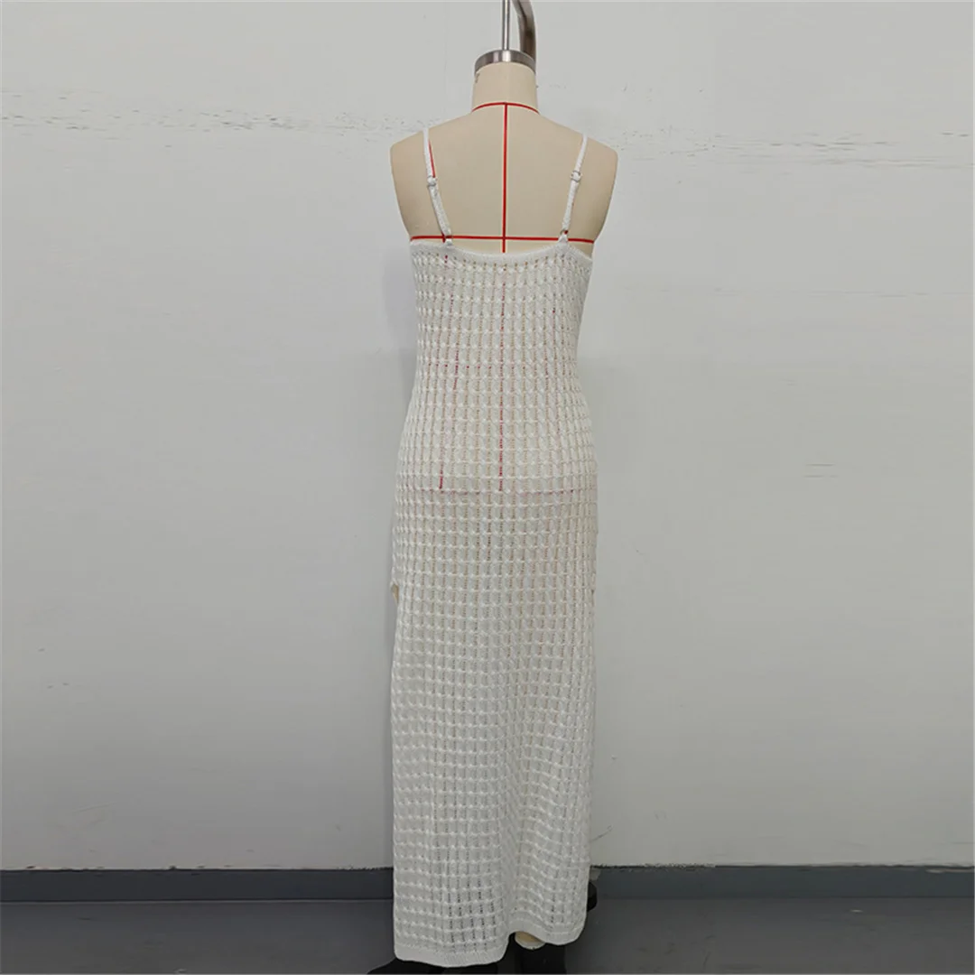 V-Ausschnitt, ärmellos, mit Ausschnitten, gehäkelt, gestrickt, Tunika, Strandkleid, Strandmode, Damen, V7212 – Detail 19