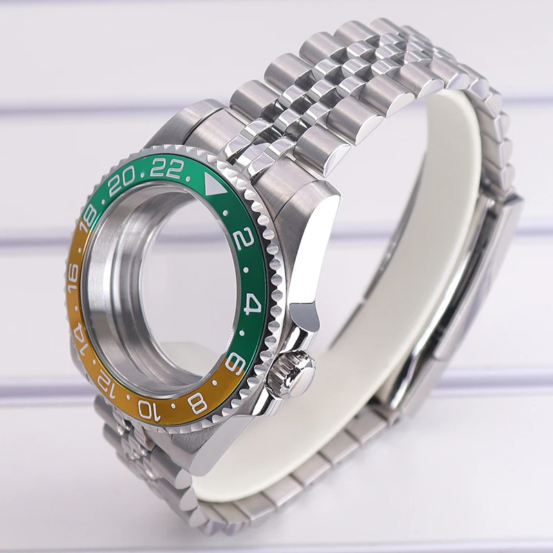 Роскошные мужские часы 40 мм, зеленые и желтые часы с 5 звеньями GMT для Seiko Nh34 Nh35 Nh36/38 Eta 2824 Miyota 8215, движение 28,5 мм