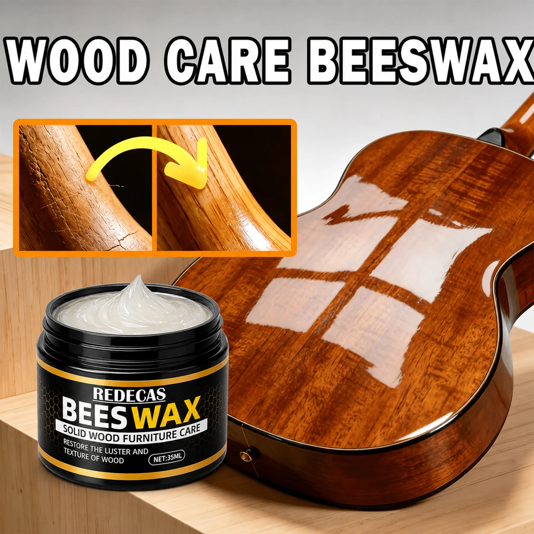 Natural Beeswax Wood Protector, enhances luster & durability, non‑greasy finish, suitable for cabinets, stairs & cutting boards