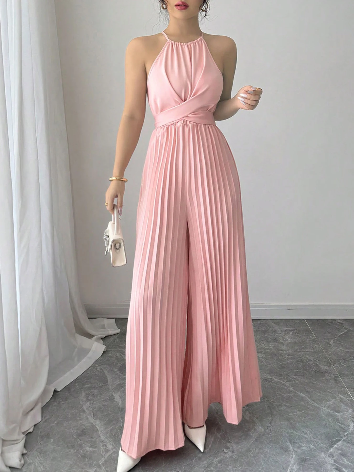 AODEBIAO Summer Women's Jumpsuits Sleeveless Solid Fashion O- Neck Sexy Folds Rompers Casual Streetwear Basic Elegant Jumpsuits