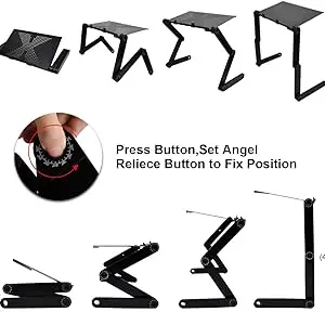 Klappbarer Bett-Tisch, leicht, kompakt, verstellbarer Computertisch für PC, tragbarer Tisch, Lesetisch für Ultrabook, Bücher, Zeitschriften und Frühstück, Schwarz – Detail 8