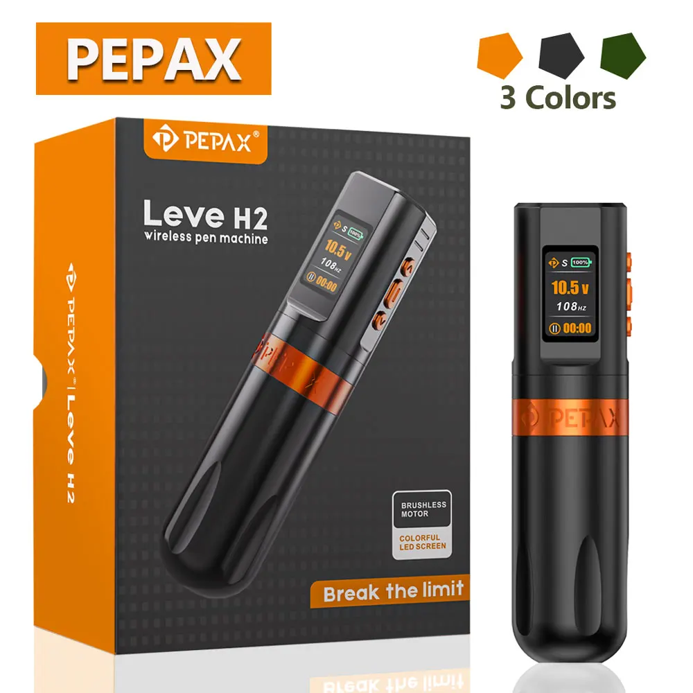 

PEPAX Leve H2 Беспроводная ручка для тату-машины 3,5/4,2/5,0 мм Беспроводная ручка для татуировки с 2 батареями для татуировщиков