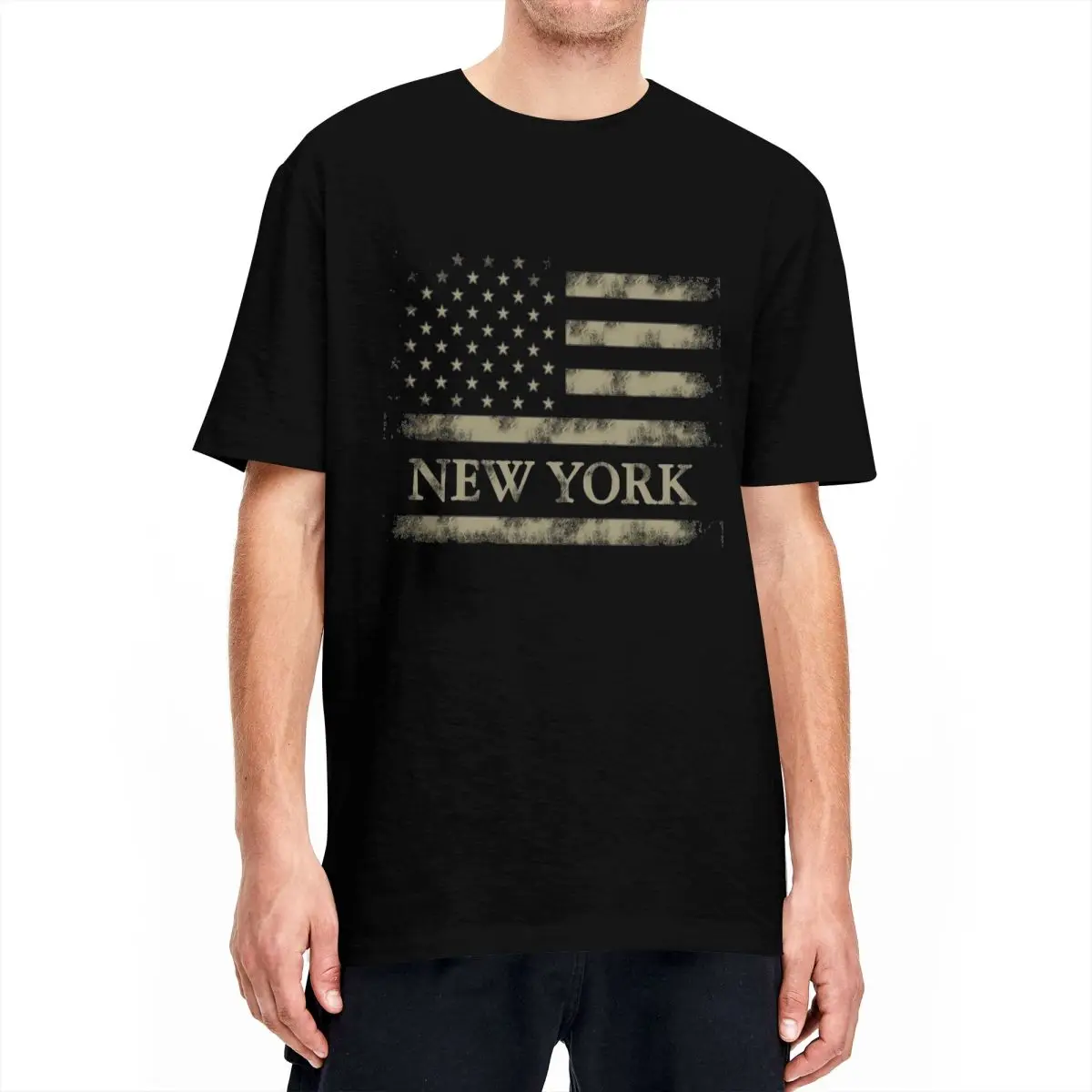 Men's T Shirt New York USA Flag T-Shirts Leisure Vintage Beach Tees Y2K Funny Custom DIY 100 Cotton Clothing Gift