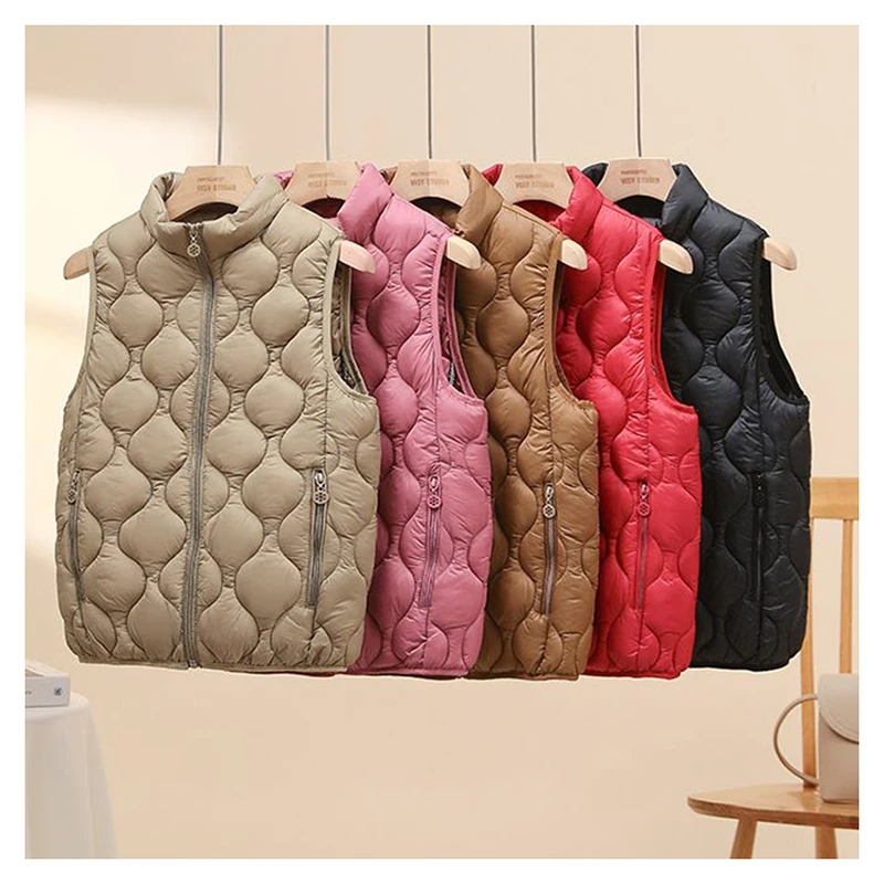 Wearing lightweight cotton vest for women, down cotton new vest, stand up collar, shoulder, autumn and winter short, warm