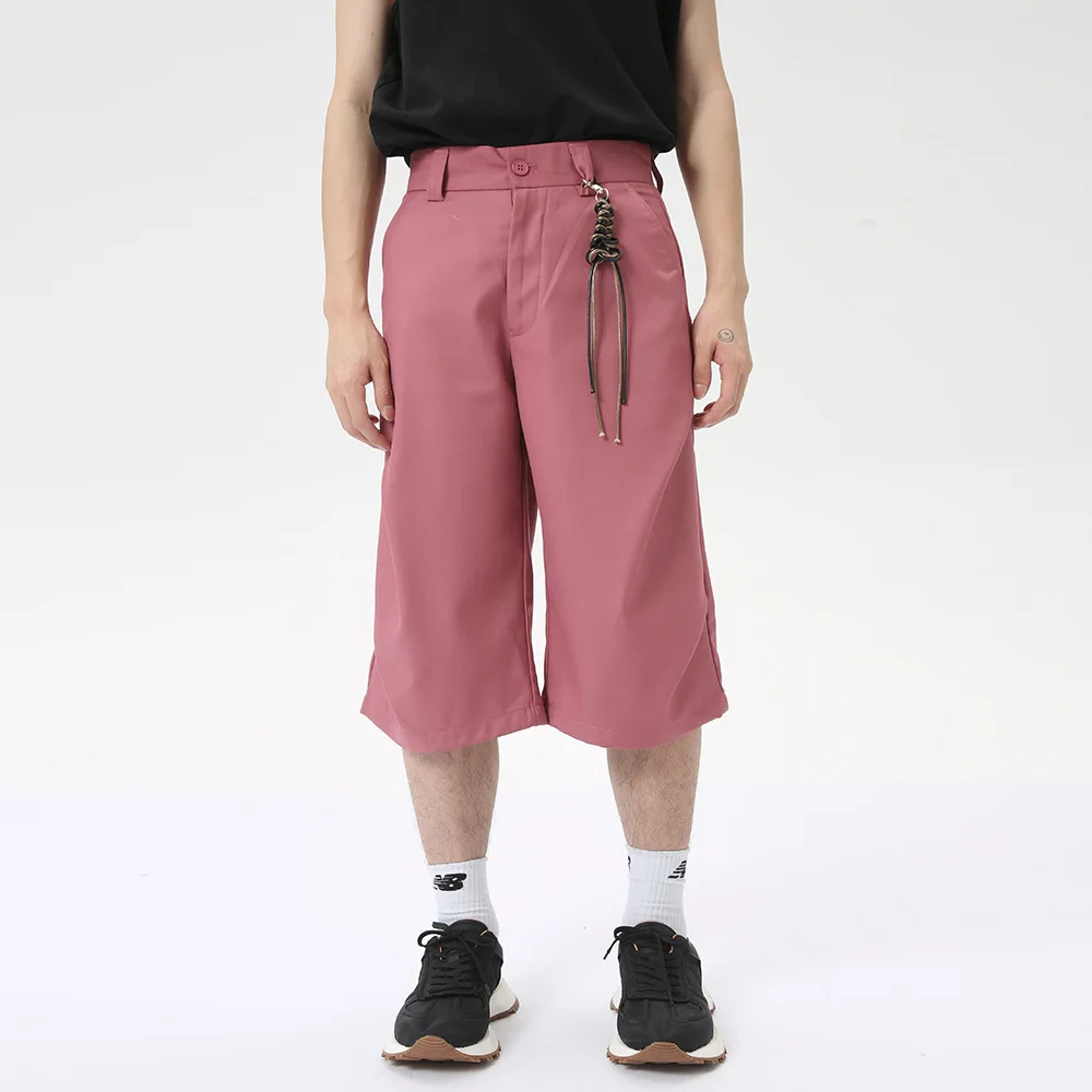 SYUHGFA American Style High Street Wide Leg Men's Wear Loose Straight Casual Solid Color Hanging Rope Trousers 2024 Summer