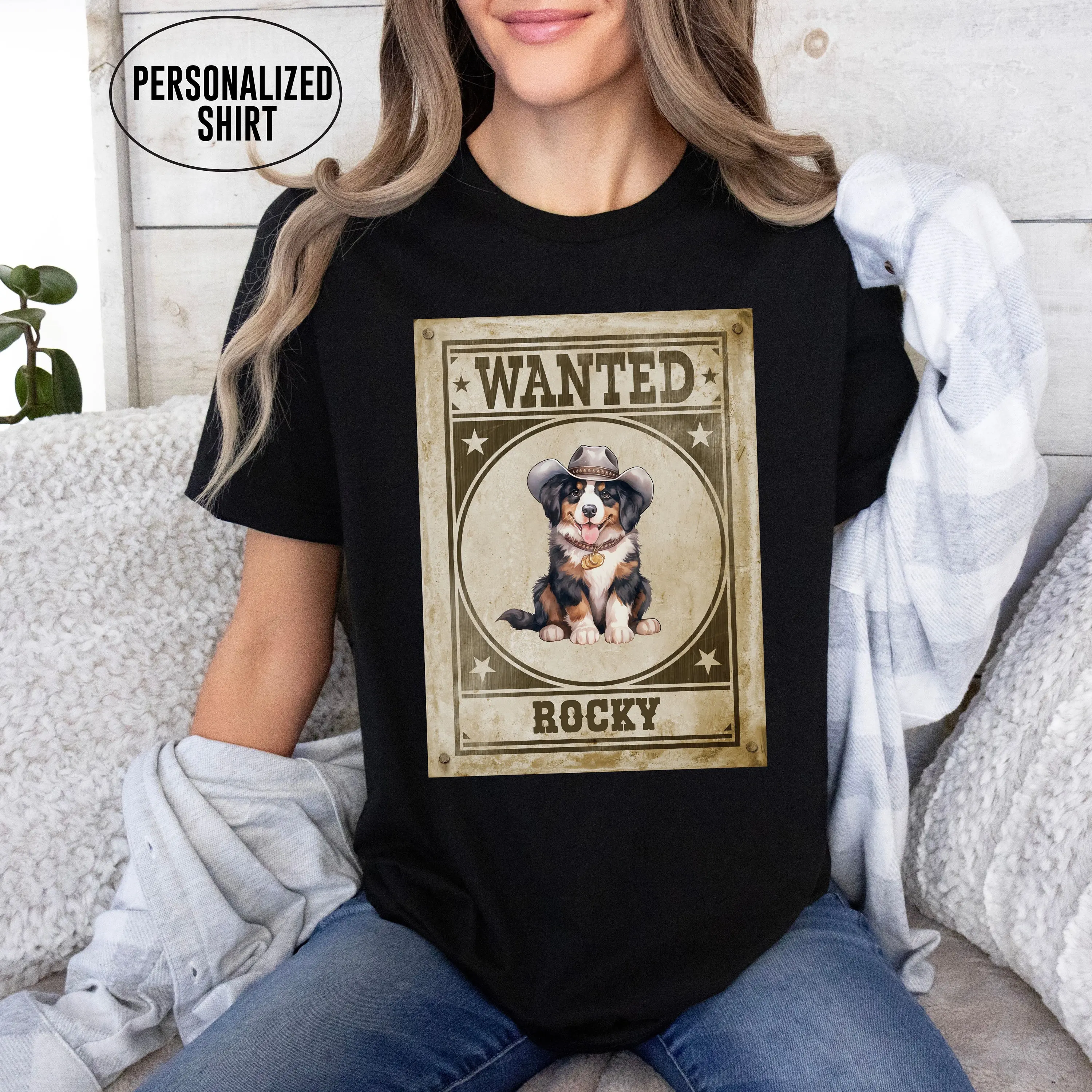 Custom Funny Western Bernese Mountain Dog T Shirt Personalized Cowboy Berner Lover Mom Or Dad Birthday Gift