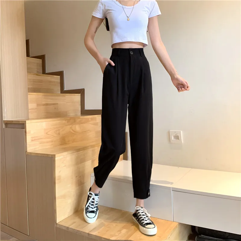 Casual Pants Women Summer Ankle-length Hot Sale High Waisted S-5XL Baggy Young Ulzzang Chic BF Simple Mujer Pantalón All-match