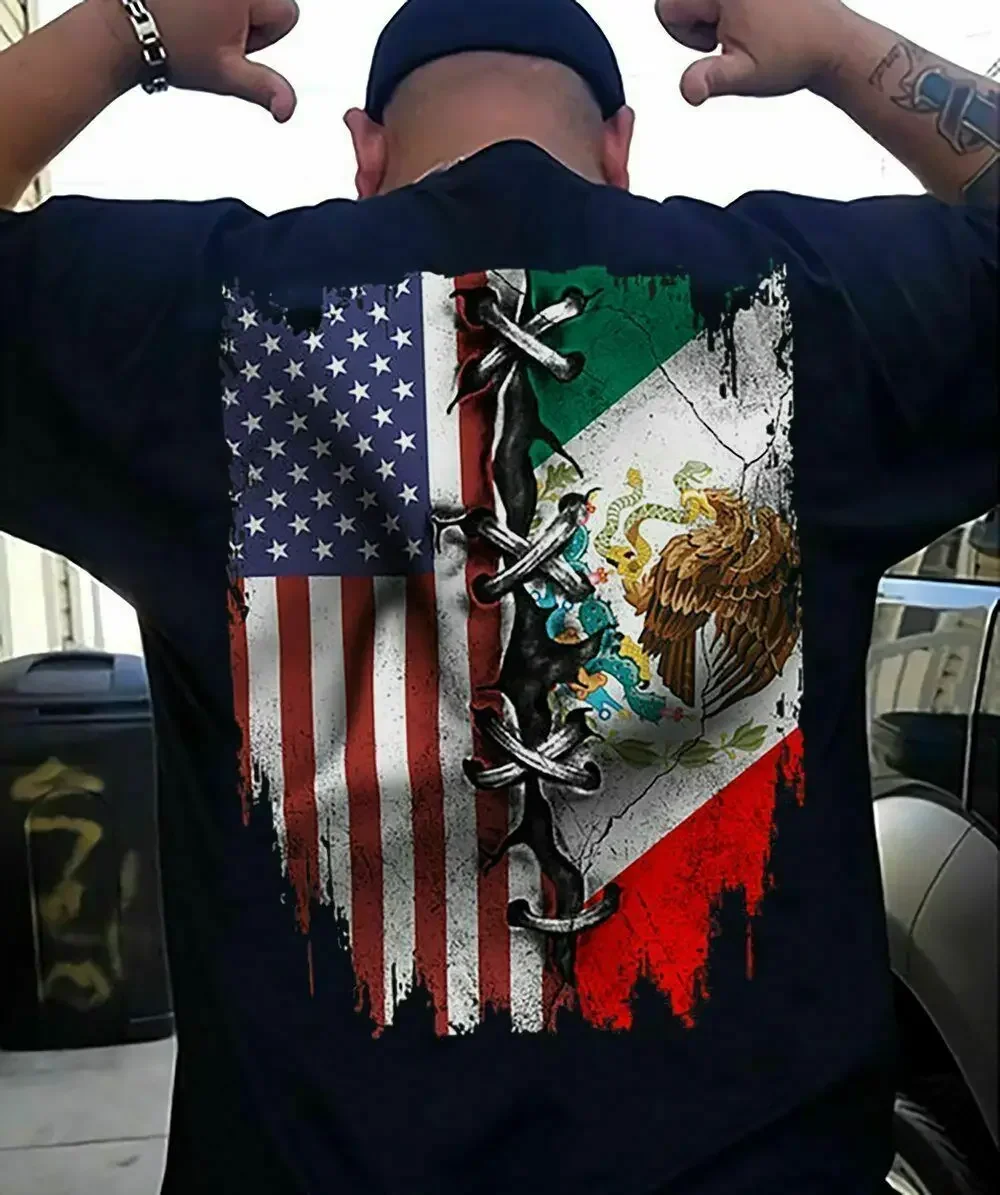 American Mexican Flag Mexico Patriotic T-Shirt 100% Cotton O-Neck Summer Short Sleeve Casual Mens T-shirt Size S-3XL