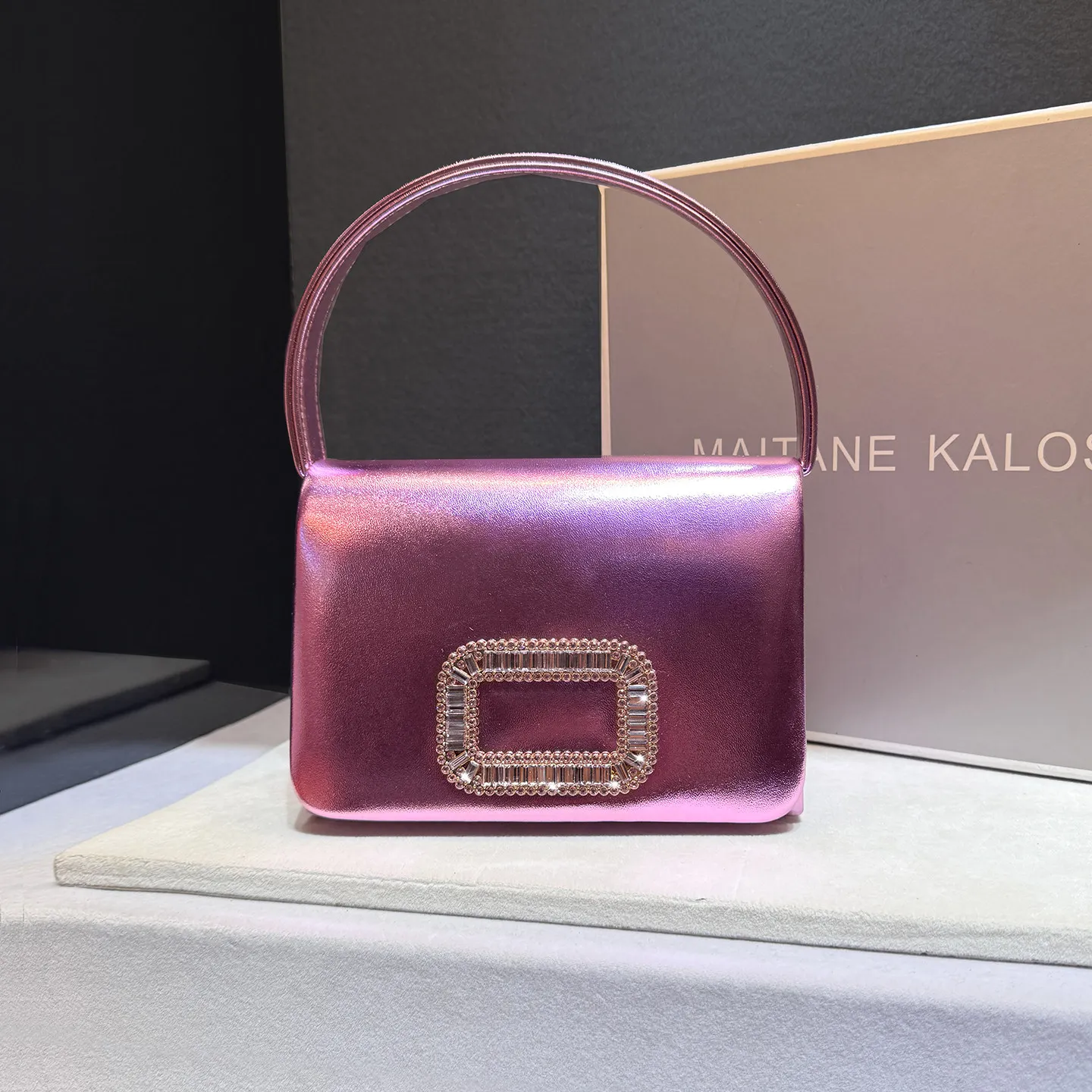 

Designer Brand 2026 New Banquet Bright Face Small Square Bag Rhinolite Dinner Hand Cross-body Bags for Women