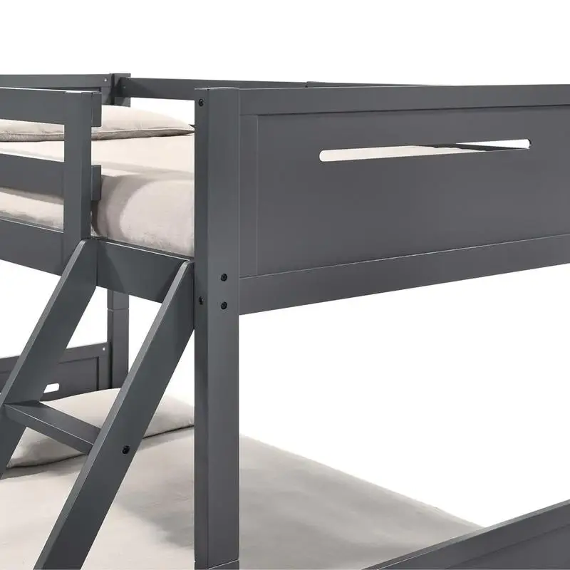 Grey Twin Full Bunk Bed with Ladder and Safety Rail for Space-Saving, Multi-Functional Design, Ideal for Kids and Guests