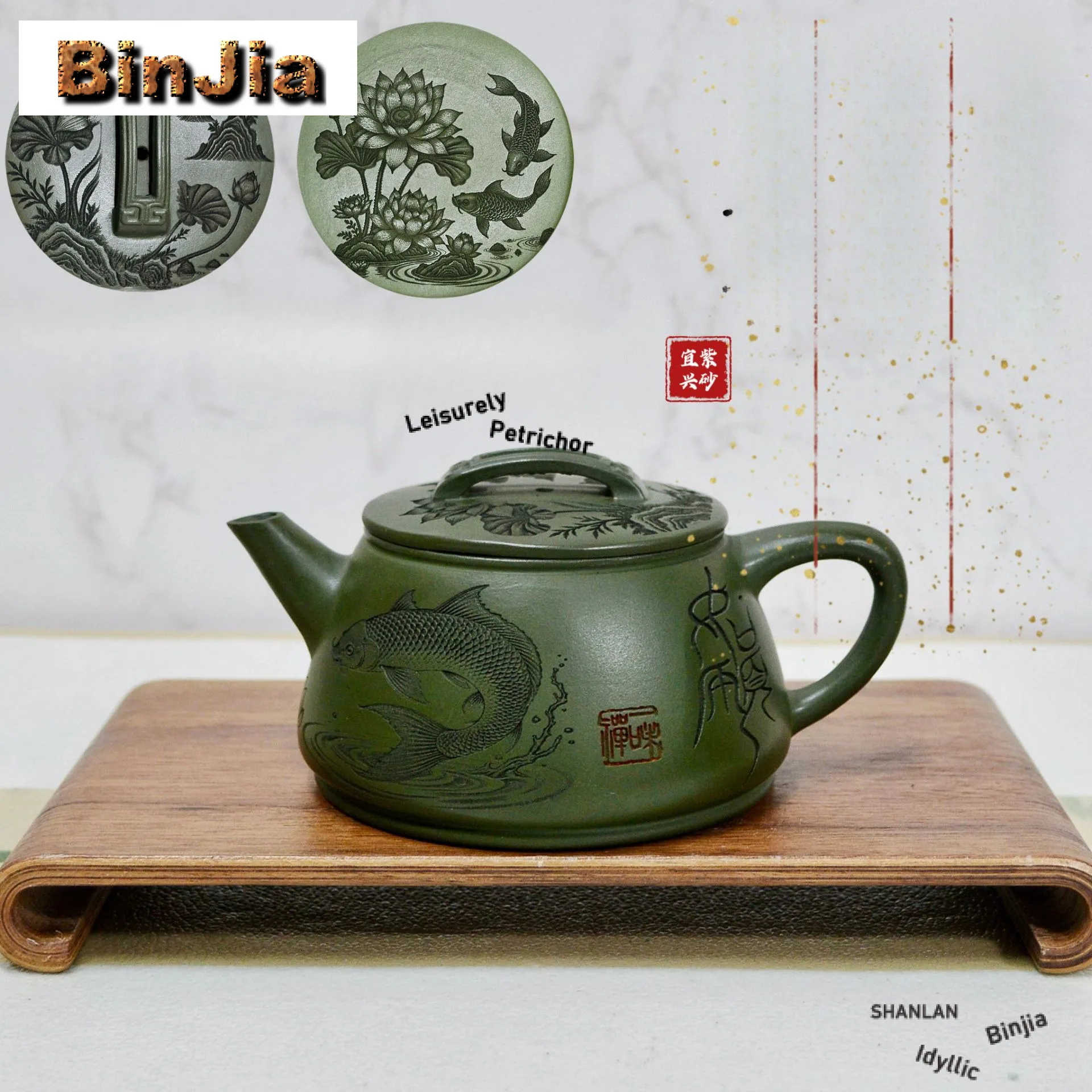 

280 мл Эстетические чайники Исин из фиолетовой глины Ручная работа Рыба лотоса Ruyi Горшок большого калибра Сырая руда Зеленая грязь Чайник Чайный сервиз Zisha Ремесло