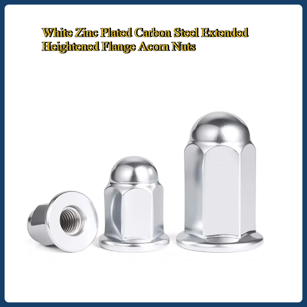 White Zinc Plated Carbon Steel Extended Heightened Flange Acorn Nuts - Cap Nuts for Motorcycle Cylinders M5-M10