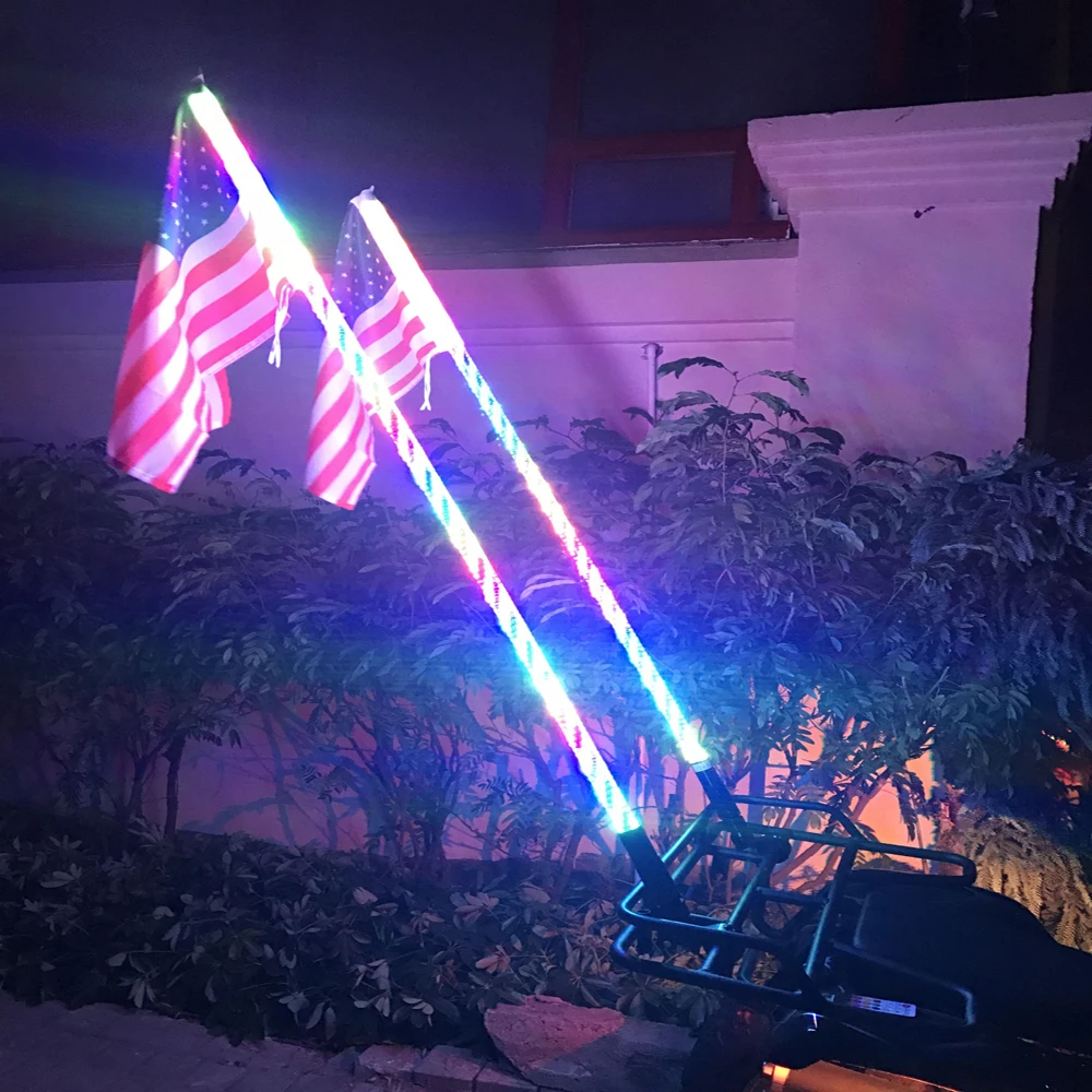 6FT 1.8M RGB LED Lights Whip Warning Flags For Polaris RZR Offroad ATV UTV Truck Light Whip