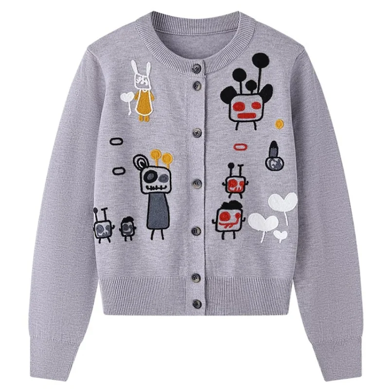 

Winter Graffiti Cartoon Embroidery Sweater Women's Cardigan Fashionable Long Sleeved Knitted Sweater Trendy and Comfortable Top