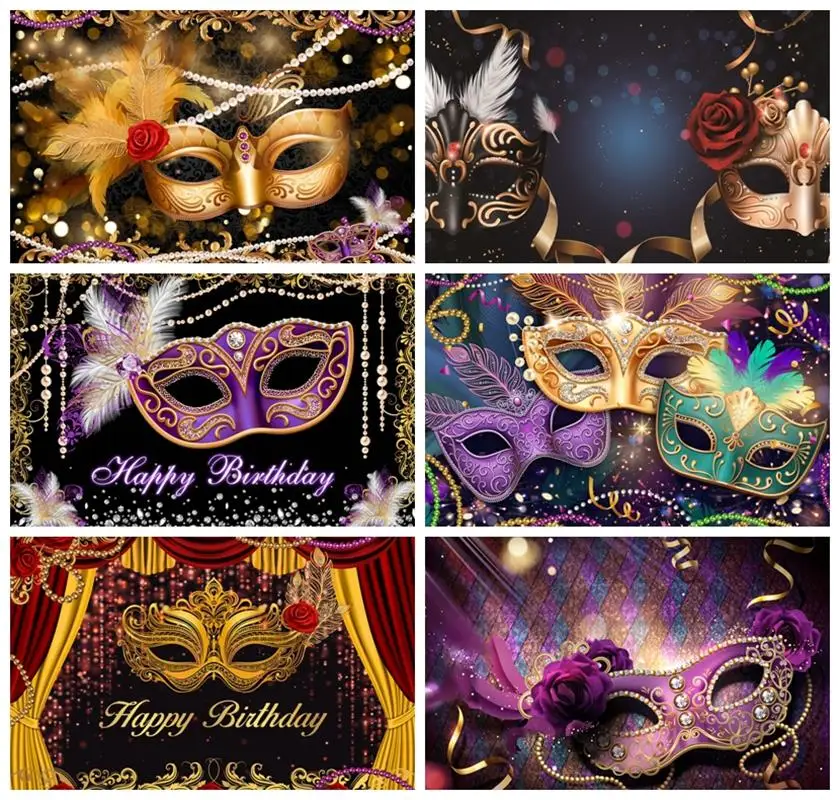 Laeacco Mardi Gras Backdrop Masquerade Carnival Fiesta Mask Prom Dance Party Adult Kids Birthday Portrait Photography Background