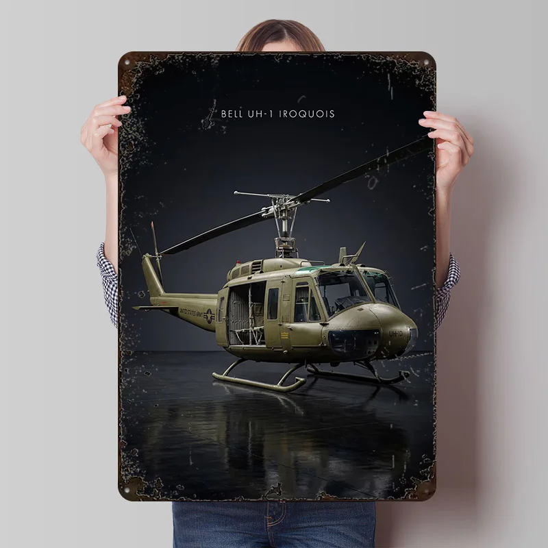 Bell UH-1 Iroquois Helikopter Metallposter, personalisierte Wandkunst, Retro-Vintage-Metallblechschilder für Heimdekorationen, Wohnzimmer