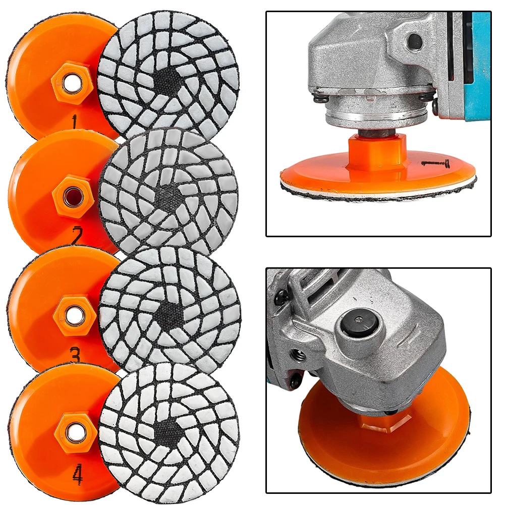 

4-ступенчатая сухая полировальная подушечка, шлифовальный диск, угловая шлифовальная машина, шлифовальная подушечка для стекла, гранита, мрамора, бетона, абразивный инструмент, шлифовальный диск