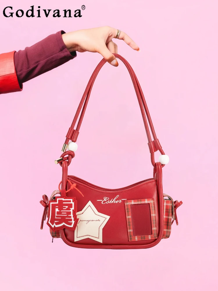 

2025 New Japanese Retro Original Lolita Red Pain Bag Sweet Cool Girl Y2k Daily Commuting Small Capacity Messenger Bag