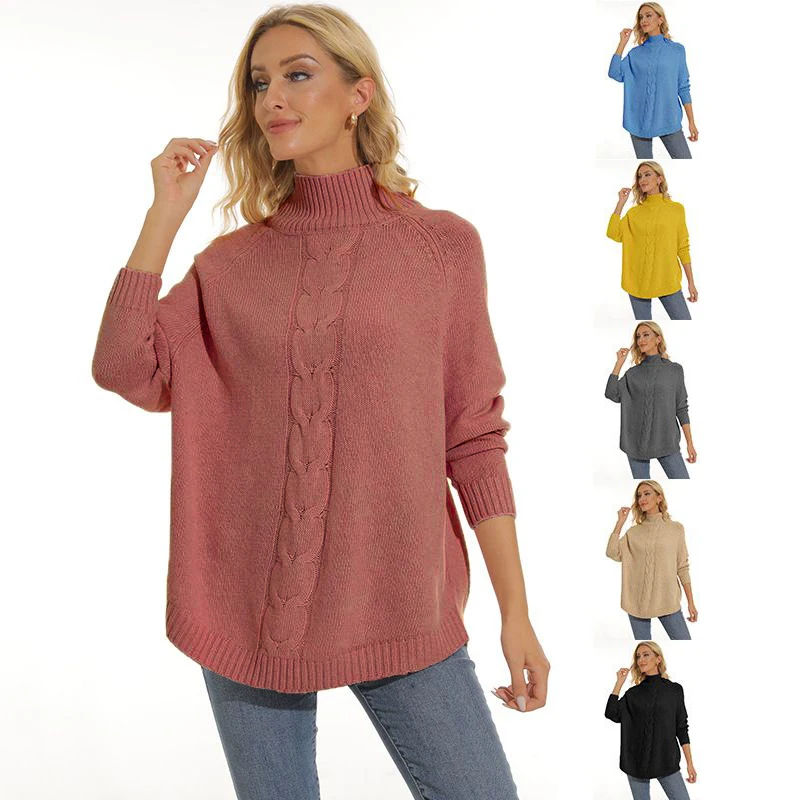 

Sweater Pullovers Autumn Winter Solid Knitted Loose O-neck Batwing Sleeve Women Clothes Long Sleeve Casual Thick Vintage Fashion