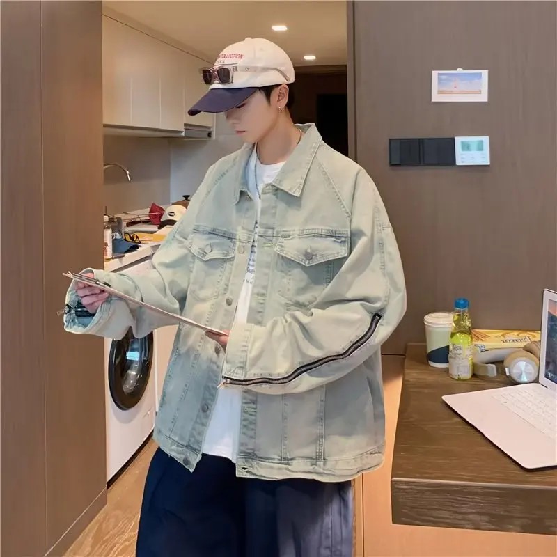 خريف شتاء كبير الحجم 250 Pou الأمريكية شارع العليا الدنيم سترة مفتوحة Jaet الرجال سستة تصميم معطف فوقي فريد #5