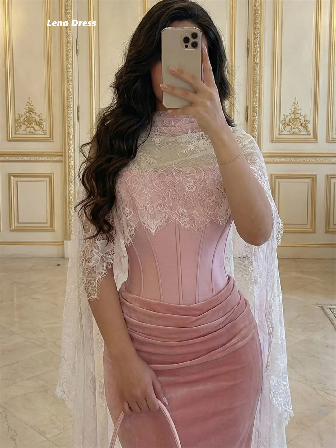 Lena Shawl Elegant Womens Evening Party Dresses for Special Occasions Pink Formal Occasion Dresses Embroidered Lace Ball Gowns