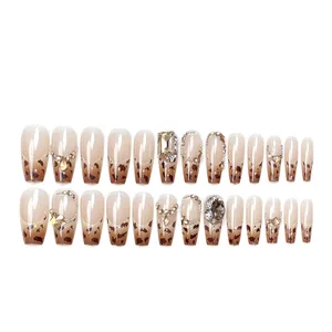 24 buah Ujung Kuku Palsu Pola Macan Tutul Musim Gugur Berkilau Kristal Besar Bahasa Prancis Dapat Dikenakan Tekan Pada Kuku Spice Girls Mode Kuku Palsu 10 kuku bermotif macan tutul dengan penjualan terbaik - №