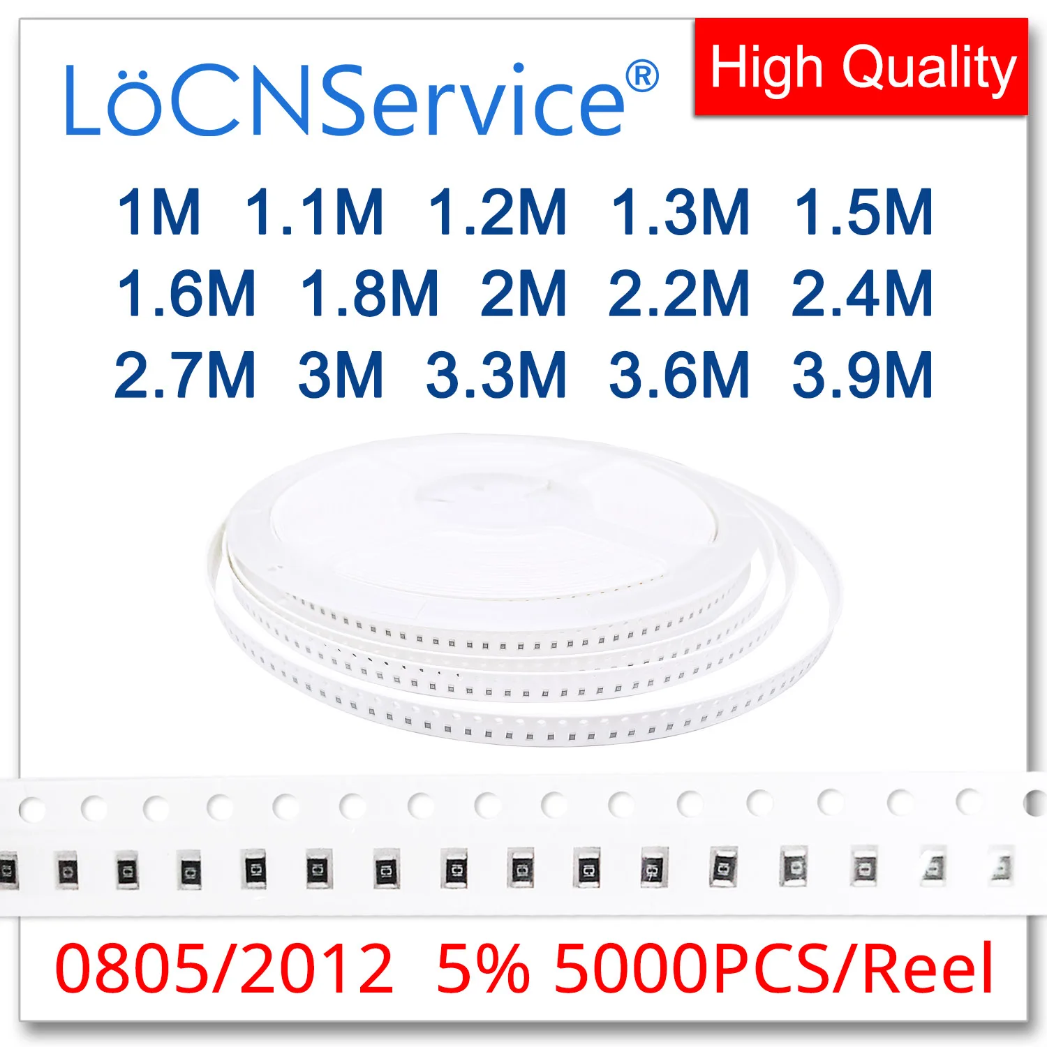 LoCNService 0805 J 5% 5000 ชิ้น 1M 1.1M 1.2M 1.3M 1.5M 1.6M 1.8M 2M 2.2M 2.4M 2.7M 3M 3.3M 3.6M 3.9M smd 2012 ตัวต้านทาน OHM