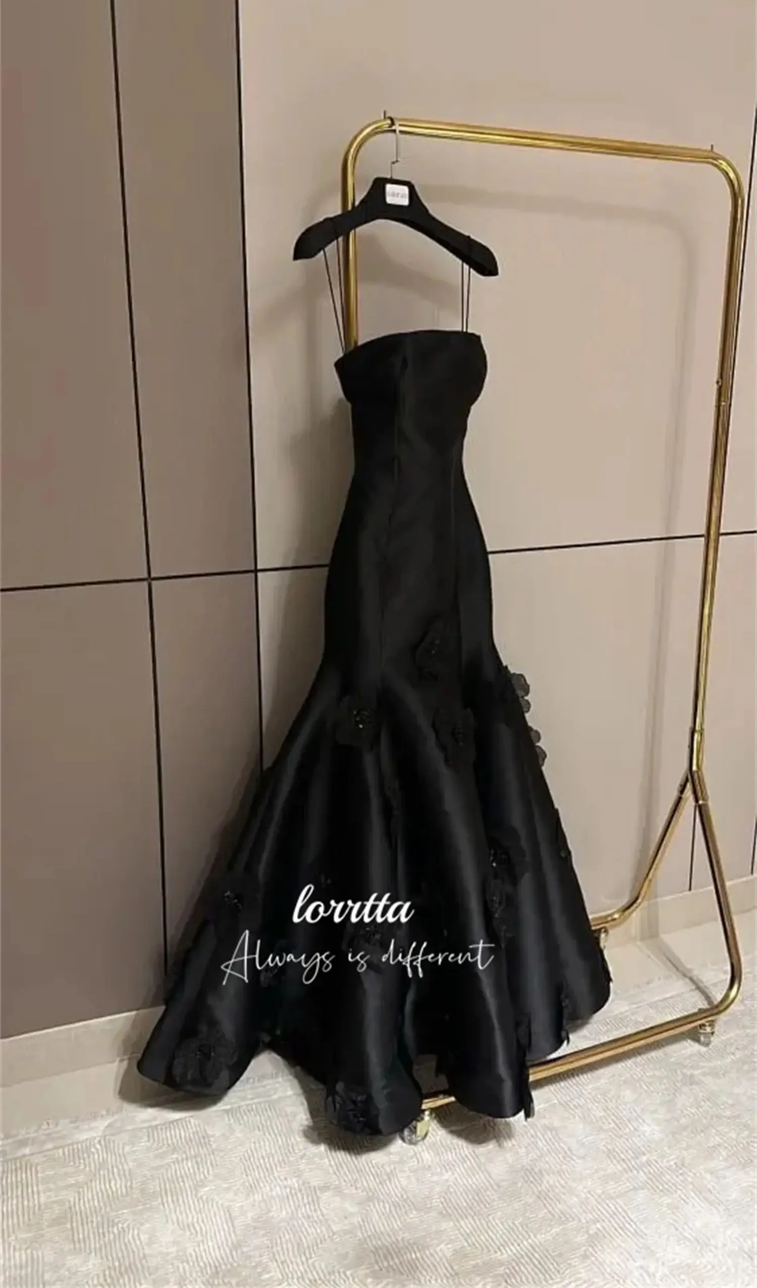 Lorrtta-vestido De noche De satén con flores en 3D para mujer, traje De noche De sirena, negro, Happy Arrow, 2024