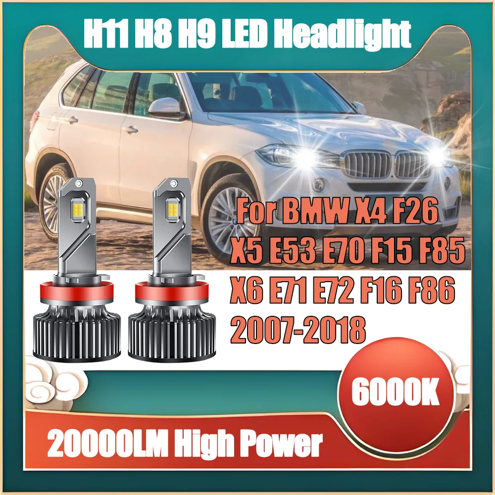 

2x 20000LM H11 H8 H9 LED Headlight 130W plug and play Auto light For BMW X4 F26 X5 E53 E70 F15 F85 X6 E71 E72 F16 F86 2007-2018