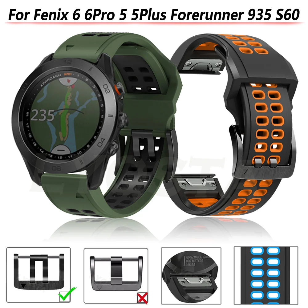 

22mm Quick Fit Watchband For Garmin Fenix 6X 6Pro 5X 5 Plus Quatix5 Silicone Easyfit Wrist Band Approach S60 S62 Forerunner 935