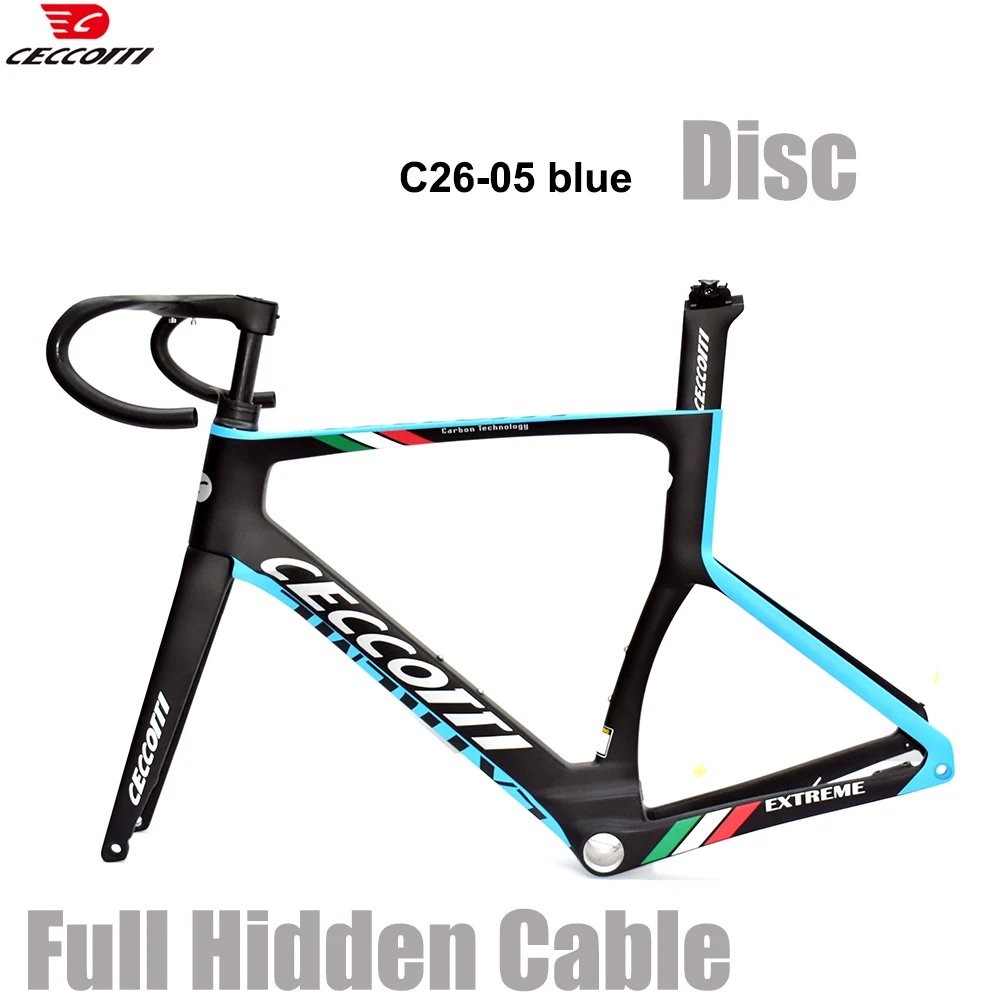 CECCOTTI-Carbon Road Bike Frame with Integrate Wiring Handlebar, Full Inner Cable, Aero Disc Brake Bicycle Frameset