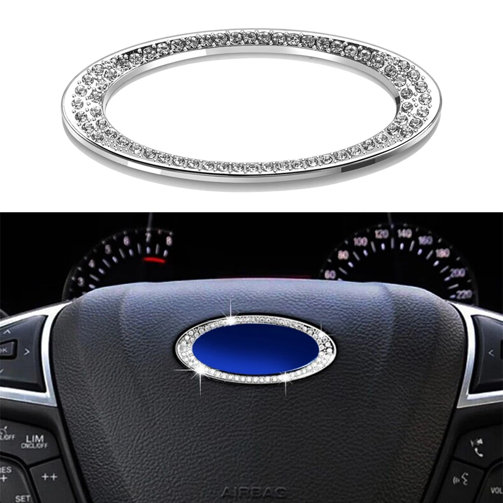 1PCS For Ford Focus 2 3 Fiesta Ecosport Kuga Car Steering Wheel Panel Trim Sticker Ring Crystal Diamond Auto Decals Accessories