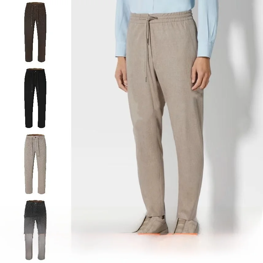 

Итальянские высококачественные мужские повседневные брюки из ацетата и шерсти PSENY с эластичной резинкой на талии, осенне-зимние теплые брюки на прямых штанинах...