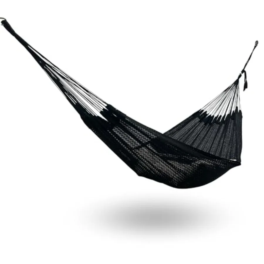 

Handwoven Mayan Hammock - 100% Cotton Indoor and Outdoor Use Premium Artisan Craft from Mexico Black, Large