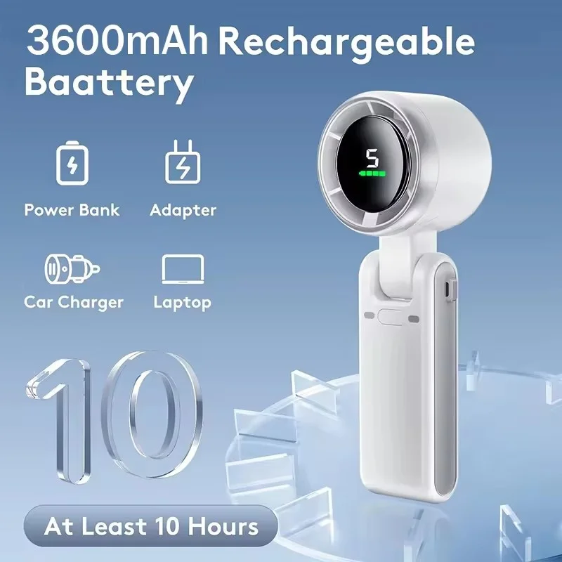 Portable Mini Fan 3600mAh Rechargeable Battery USB Fan Foldable Handheld Fan Turbo Bladeless Small Pocket Fan 5 Gear for Outdoor
