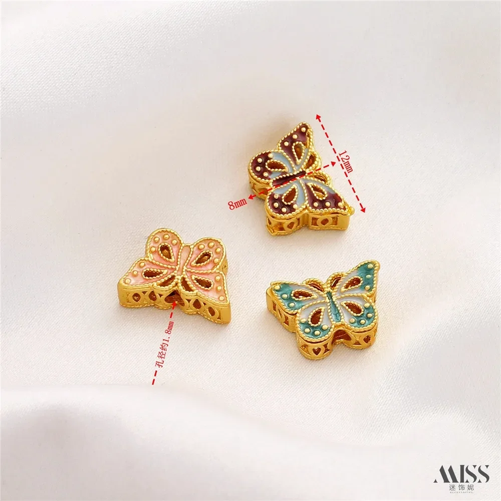 Matte Gold 18K Gold Color Burnt Blue Hollow Medium Hole Water Ice Moon Butterfly Bead Diy Bracelet Necklace String Accessories