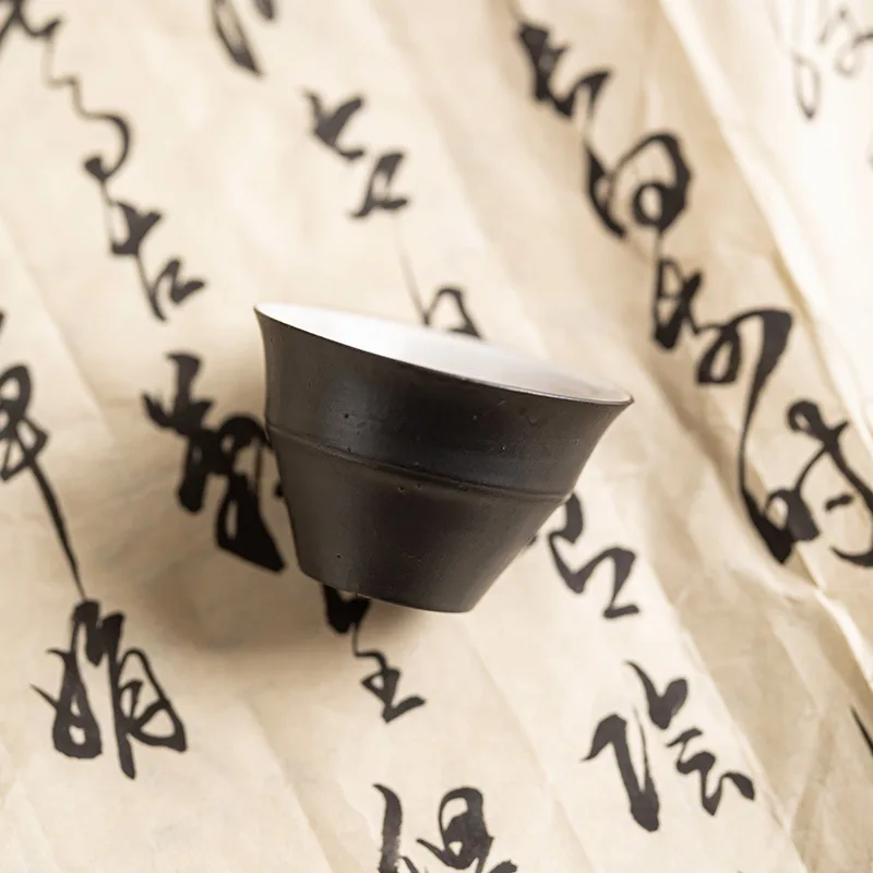 Chinese Zen Wind Black Ceramic Powder Lead Tea Cup Anti-hot Master Cup Single Cup Manual Sample Tea Cup High-grade Bamboo Cup