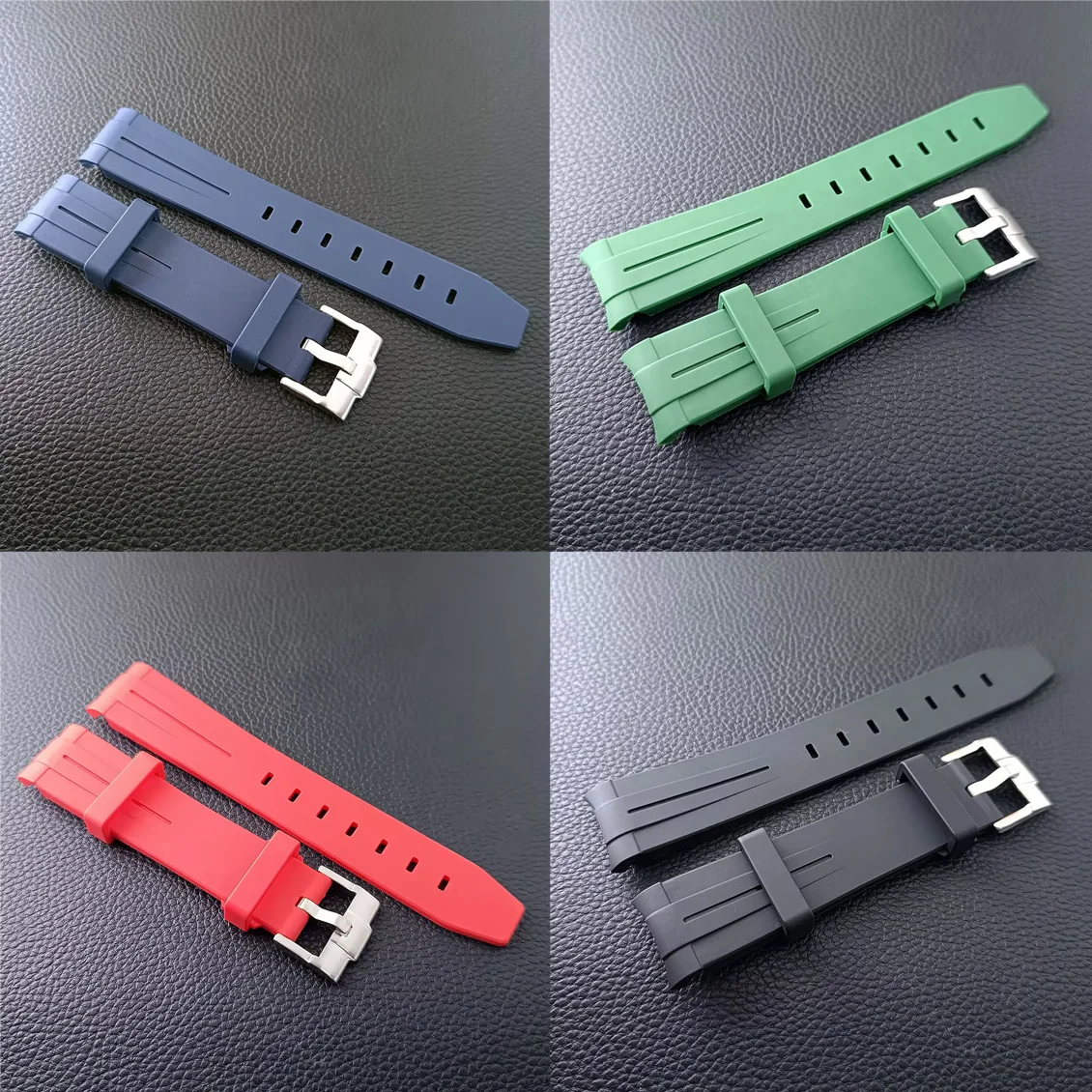 นาฬิกาผู้ชายสีดำ/ สีเขียว20มม. จับคู่คุณภาพ Tali Jam Tangan karet ชิ้นส่วนนาฬิกาหรูหราแบรนด์