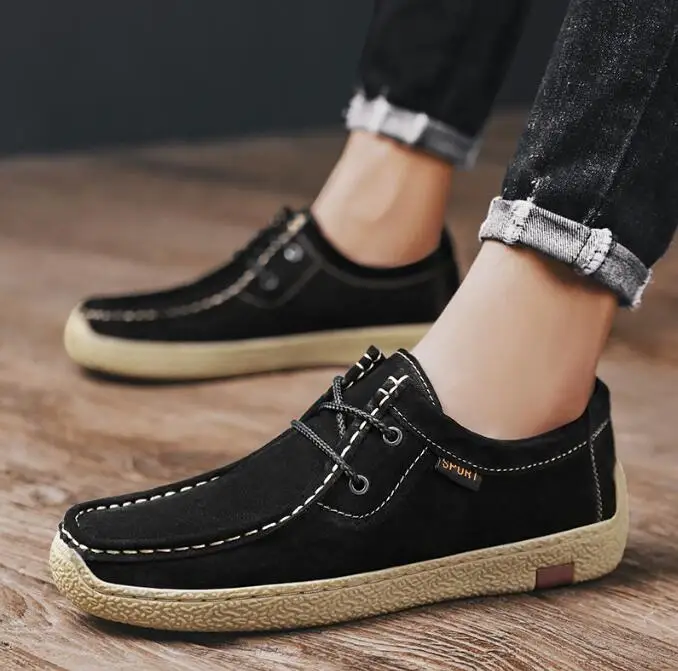 

New Men Sneakers Handmade Casual Shoes Suede Leather Sport Shoes Antiskid Outdoor Male Footwear Comfortable Loafers