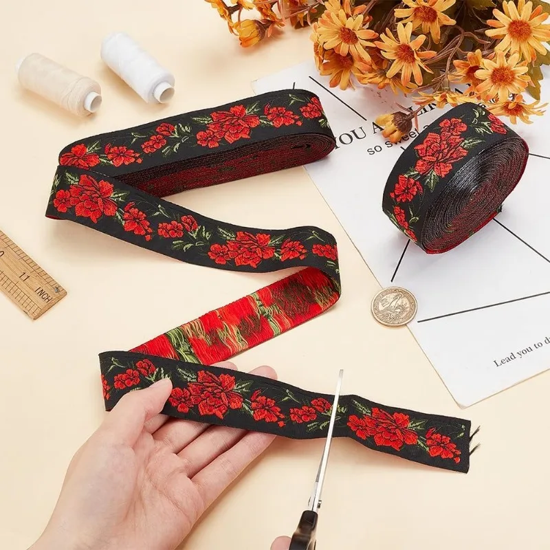 14.87 Yards Floral Embroidered Ribbon 1.3 Inch Vintage Jacquard Ribbon Woven Trim Fabric Sewing Ribbon Embroidery Lace Rabbon