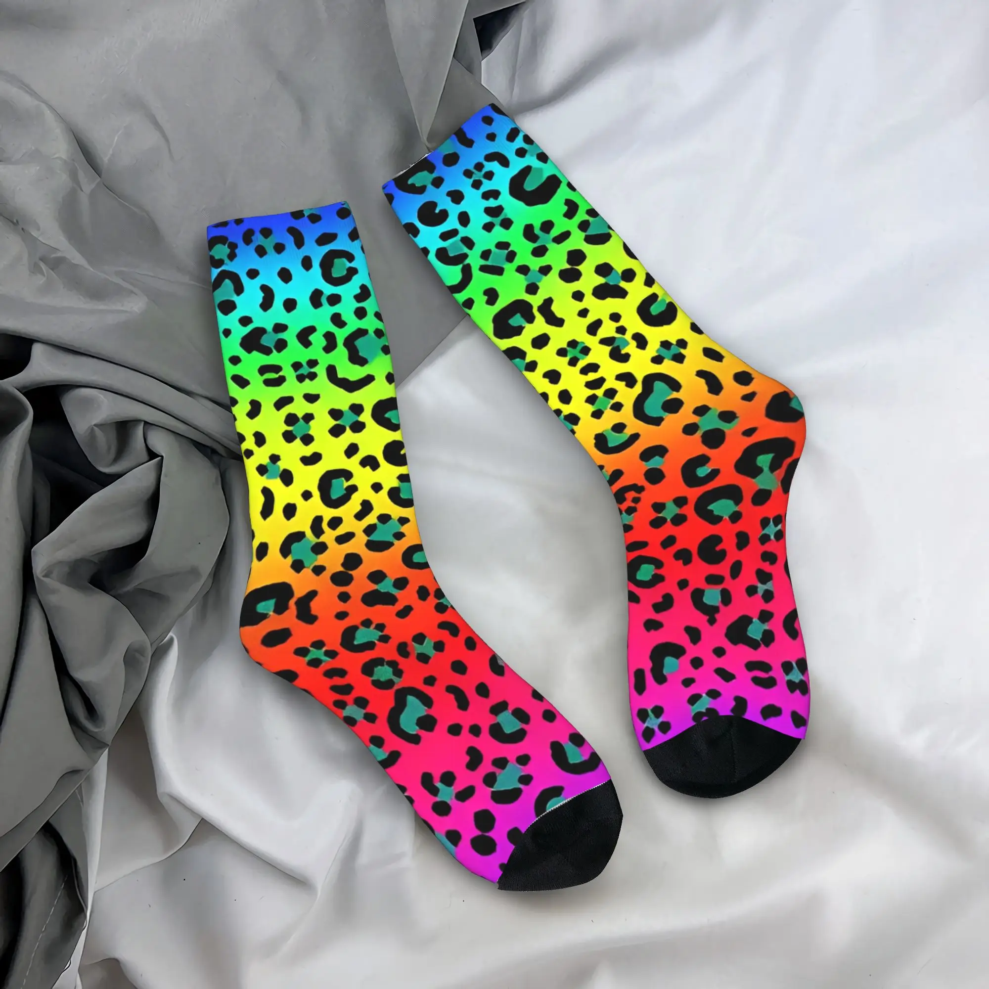 

Rainbow Leopard Socks Fashion Stockings Adults Men Breathable Outdoor Sports Socks Winter Graphic Anti Skid Socks