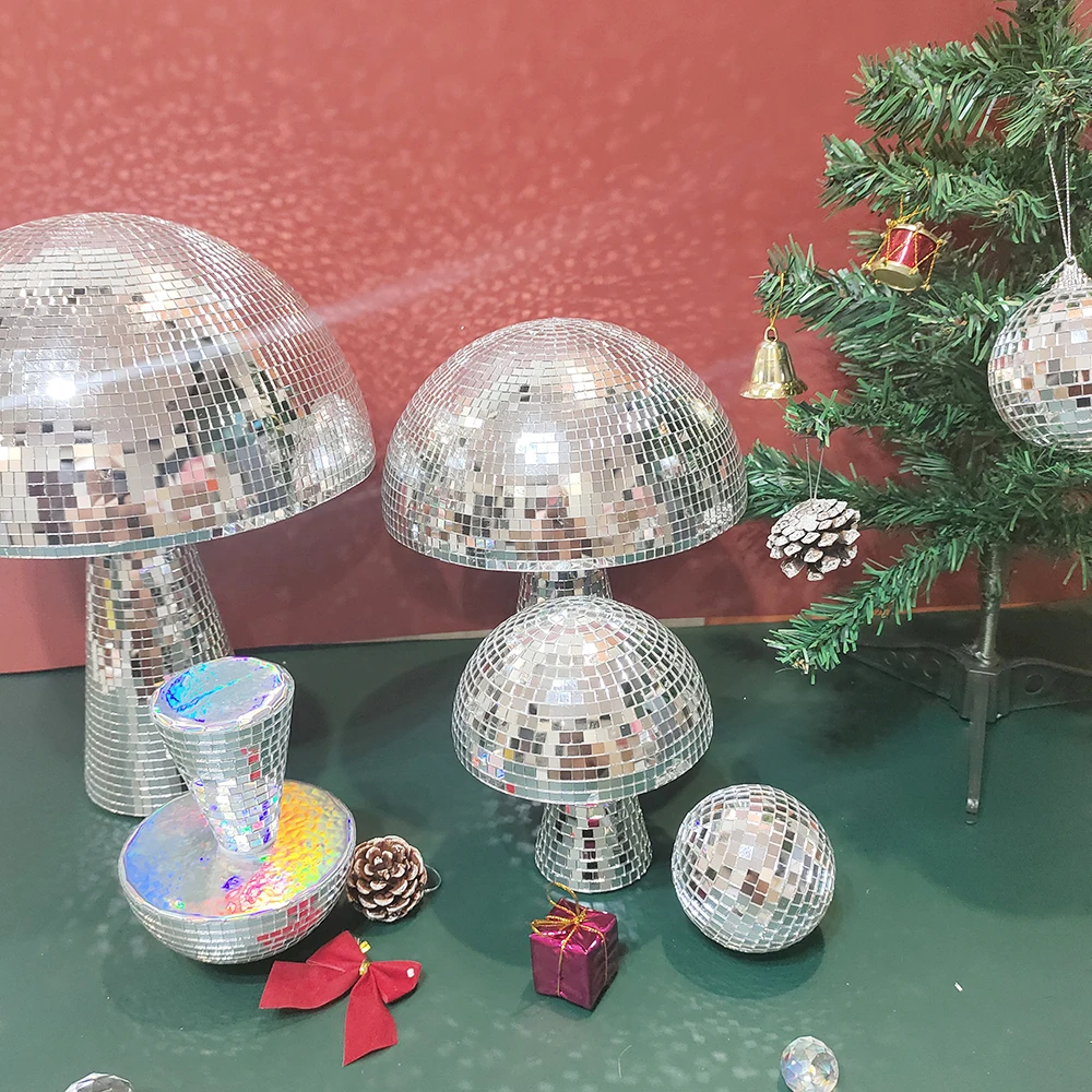 Disco Mushrooms Wedding Decoration Disco Ball Christmas Decoration Mirror Ball Retro Reflective Mushroom Shape Home Decorations