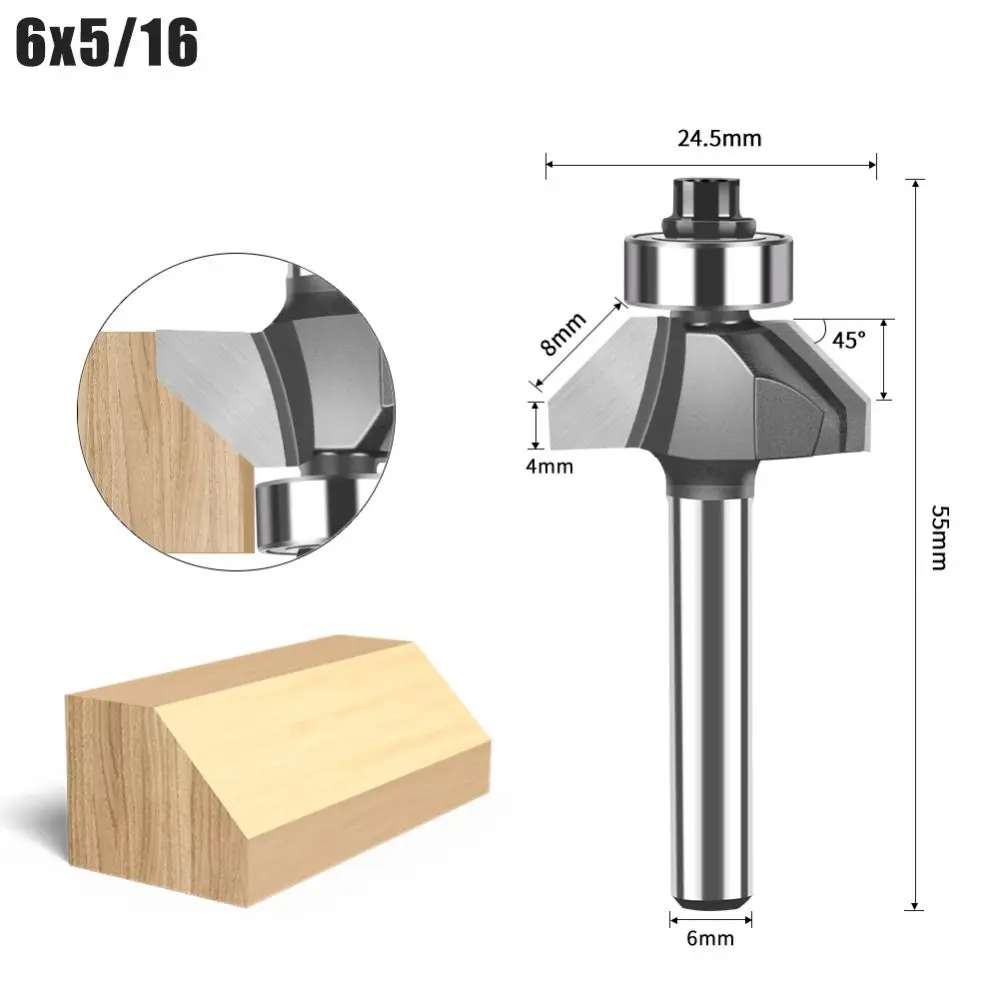 Durable 6mm 6.35mm Shank Oblique Angle Router Bit 45 Degree with Bearing Milling Cutter Slotting Cutter Woodworking Tools