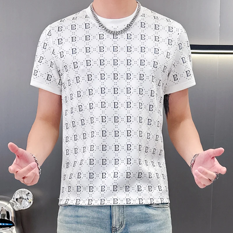 Polyester Viscose Spandex O-Neck T Shirt For Men Short Sleeved Summer Quality Elastic Comfortable Print Trendy Fashion Camisetas