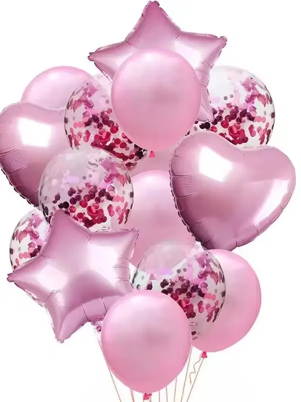 14 Stück Herz-Stern-Folienballons mit Latex-Konfetti-Ballons für Geburtstags- und Hochzeitsfeier-Dekorationen – Detail 5