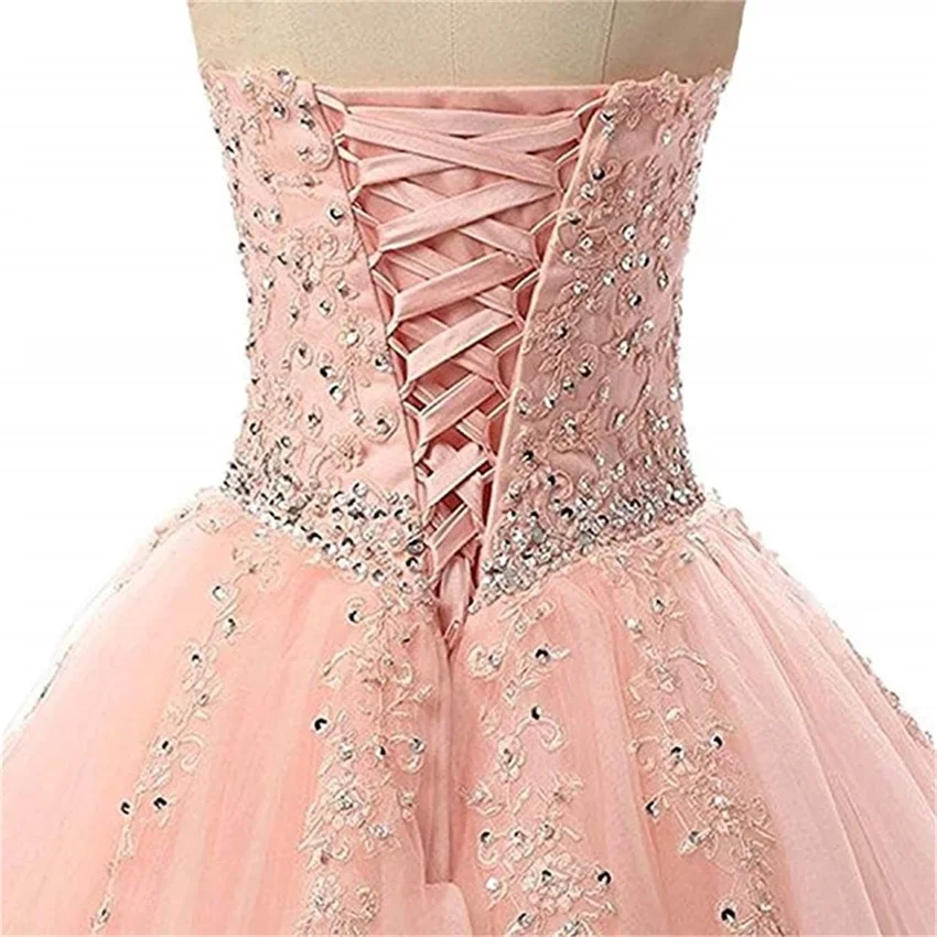 Sweetheart Lace Appliques Ball Gown Evening Prom Dress Beading Sequined Quinceanera Dresses Sweet Flower Party Dress Luxury