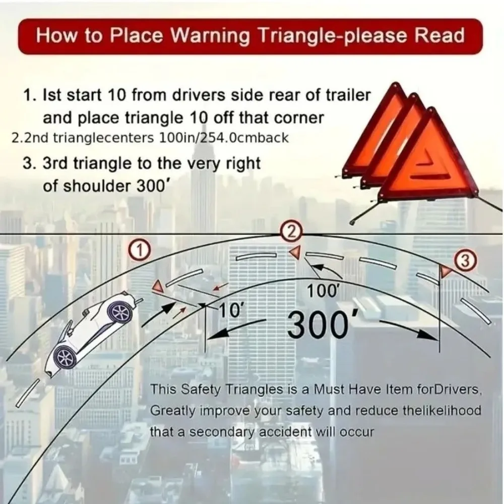 Car Accessories Red Car Tripod Folded Emergency Break Down Stop Sign Triangle Reflective Warning Tool Safety Hazard