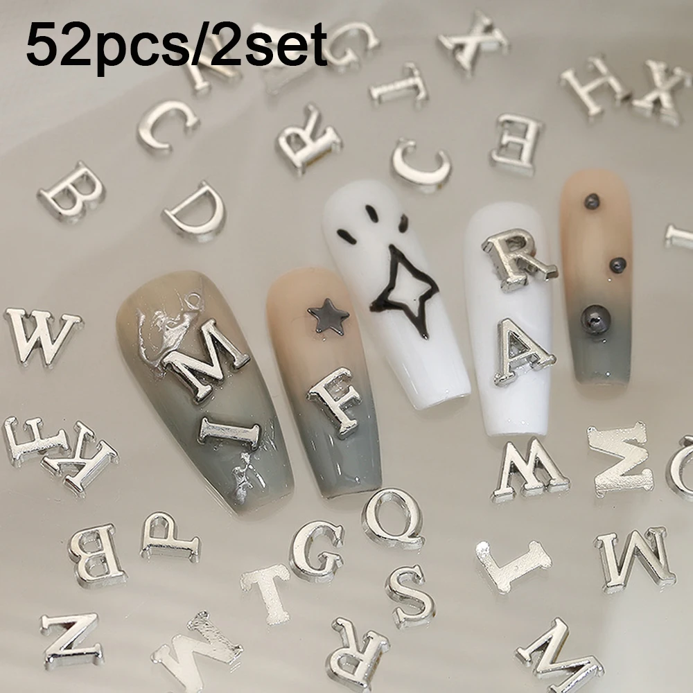 52 Stück einfache Silber Gold A-Z englische Buchstaben Nagel Charms Alphabet Charakter Legierung Nail Art Strass 26 Alphabet DekorationenDIY – Detail 2