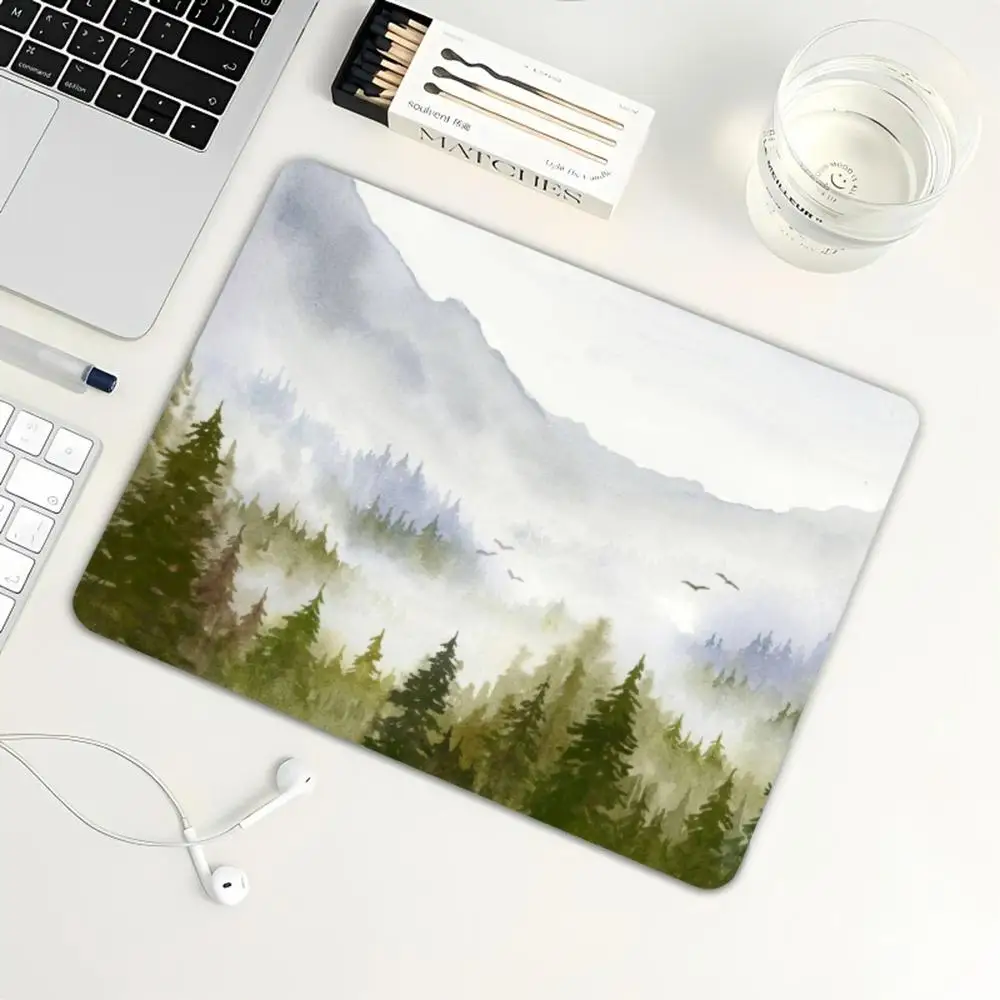 Misty Mountain Forest Small Mouse Pad, Nature Landscape Pattern Mouse Mat, Non Slip Rubber Desk Pad for Office Laptop Work