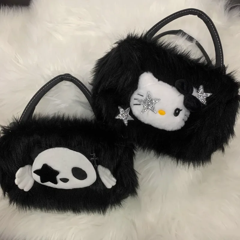 

Xiuya Y2k Fashion Shoulder Bag for Women Hello Kitty Vintage Plush Fluffy Punk Handbag Casual Designer Cute Female Crossbody Bag